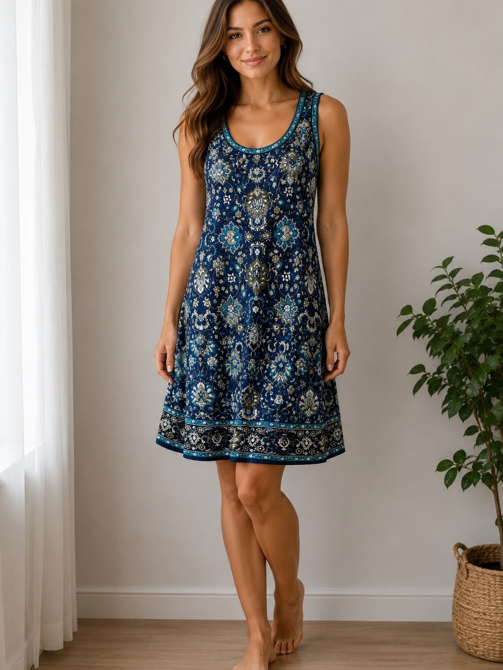 Max Studio Navy & Teal Medallion-Print Sleeveless Dress